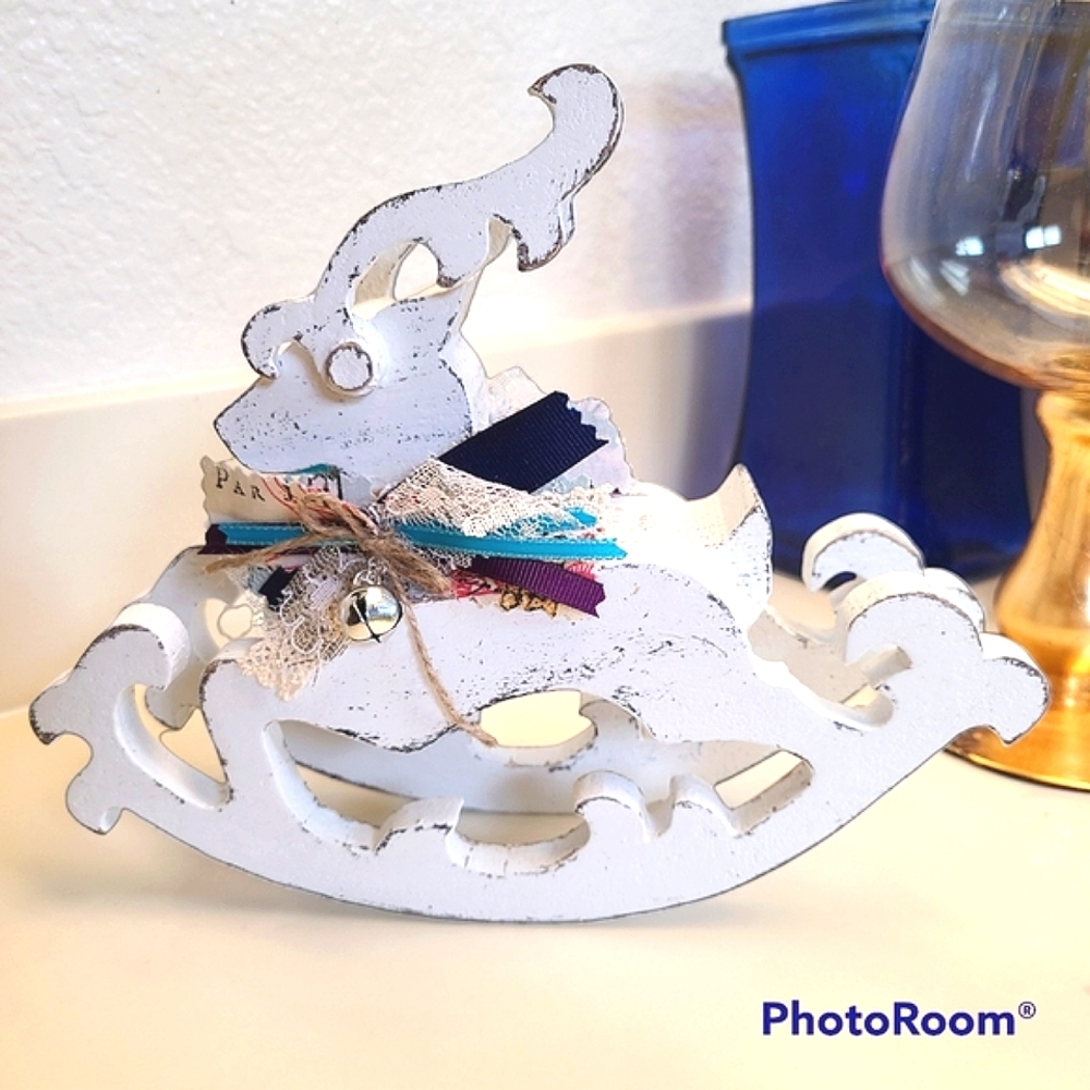 Wood Reindeer Rocking Reindeer Rocking Horse Style Deer Shabby Chic Christmas